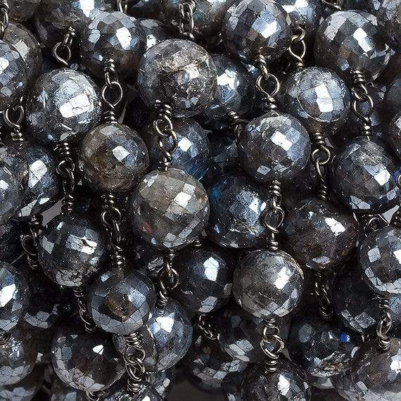 8mm Mystic Labradorite faceted round Black Gold Chain by the foot 20 beads - Beadsofcambay.com