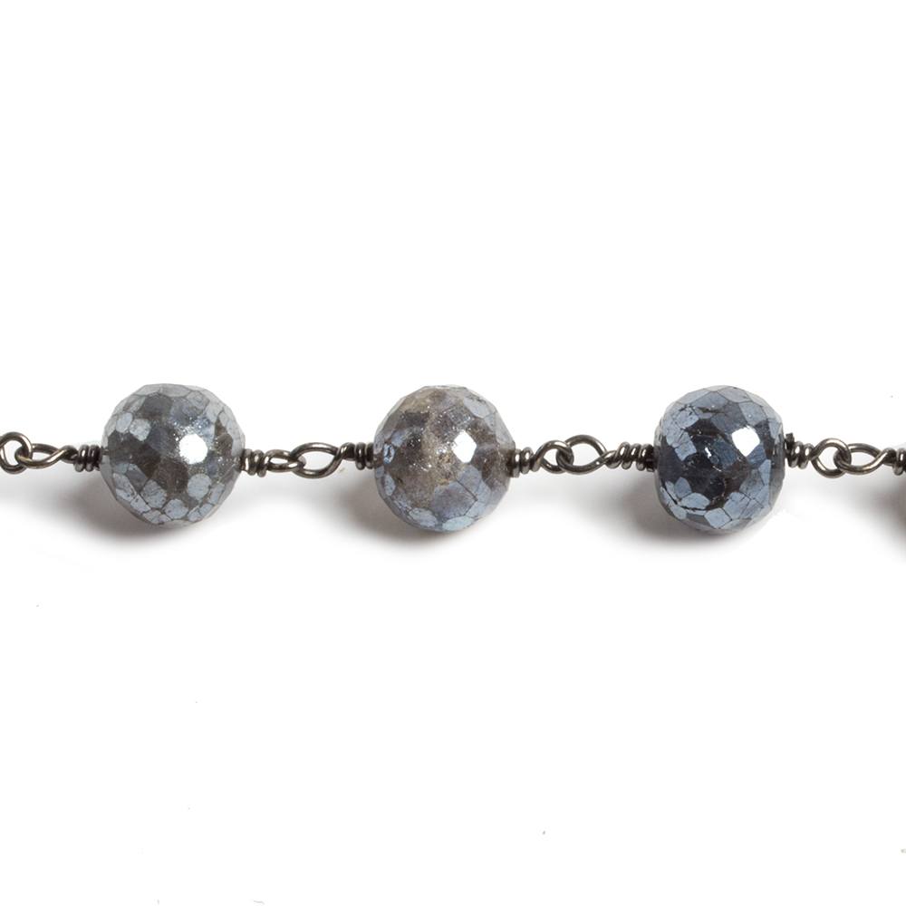 8mm Mystic Labradorite faceted round Black Gold Chain by the foot 20 beads - Beadsofcambay.com