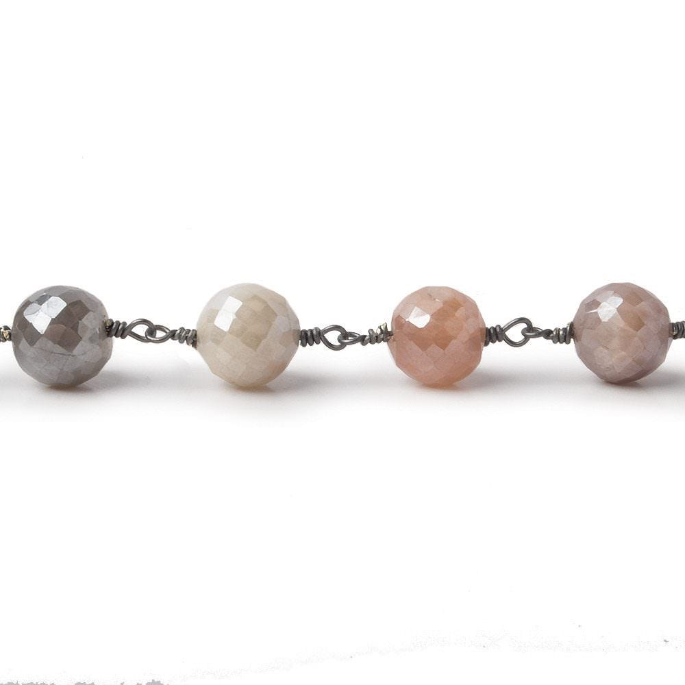 8mm Mystic MultiColor Moonstone faceted round Black Gold plated Chain by the foot 22 pcs - Beadsofcambay.com