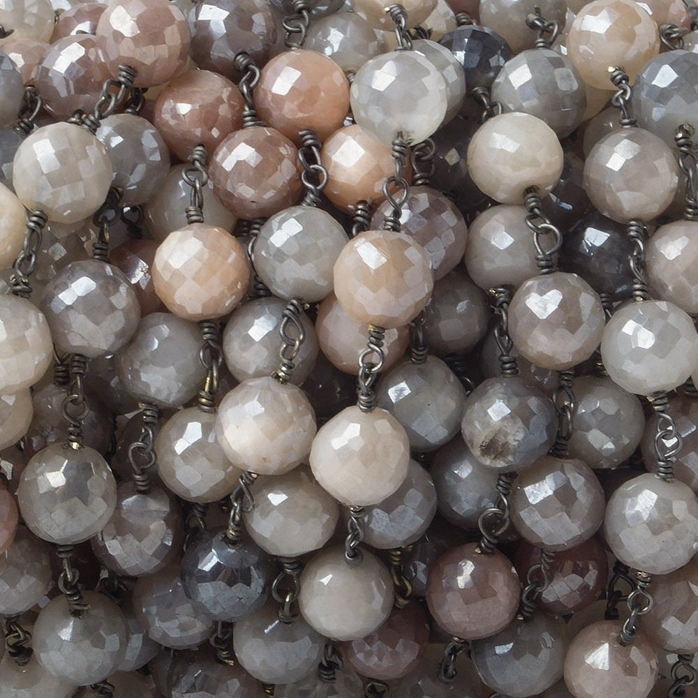 8mm Mystic MultiColor Moonstone faceted round Black Gold plated Chain by the foot 22 pcs - Beadsofcambay.com