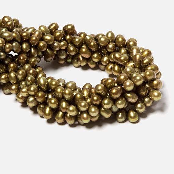 8mm Olive Green Top Drilled Oval Pearls, 15 inch - Beadsofcambay.com