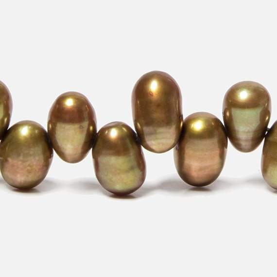 8mm Olive Green Top Drilled Oval Pearls, 15 inch - Beadsofcambay.com