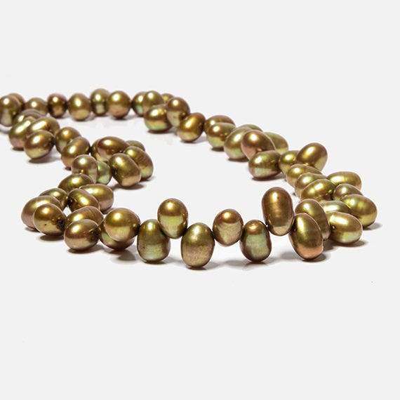 8mm Olive Green Top Drilled Oval Pearls, 15 inch - Beadsofcambay.com