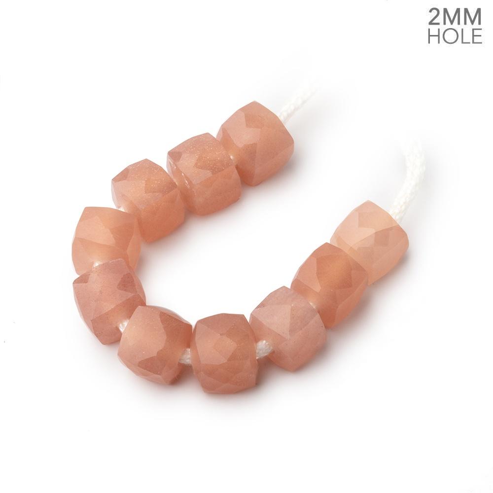 8mm Peach Moonstone 2mm Large Hole Faceted Cube Beads Set of 10 - Beadsofcambay.com