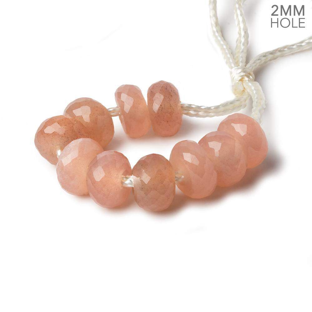 8mm Peach Moonstone 2mm Large Hole Faceted Rondelle Bead Set of 10 - Beadsofcambay.com