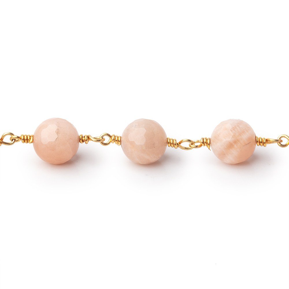 8mm Peach Moonstone Faceted Rounds on Gold Plated Chain - Beadsofcambay.com