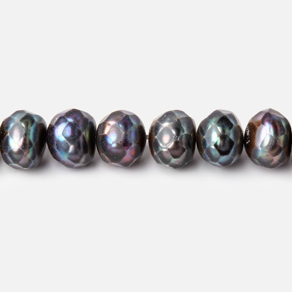 8mm Peacock Faceted Button Freshwater Pearls 16 inch 64 pieces - Beadsofcambay.com