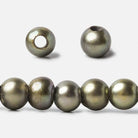 8mm Peacock Green Large Hole Off Round Freshwater Pearl 2.5mm drill hole, 15 inch, 64 pieces - Beadsofcambay.com