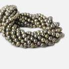 8mm Peacock Green Large Hole Off Round Freshwater Pearl 2.5mm drill hole, 15 inch, 64 pieces - Beadsofcambay.com