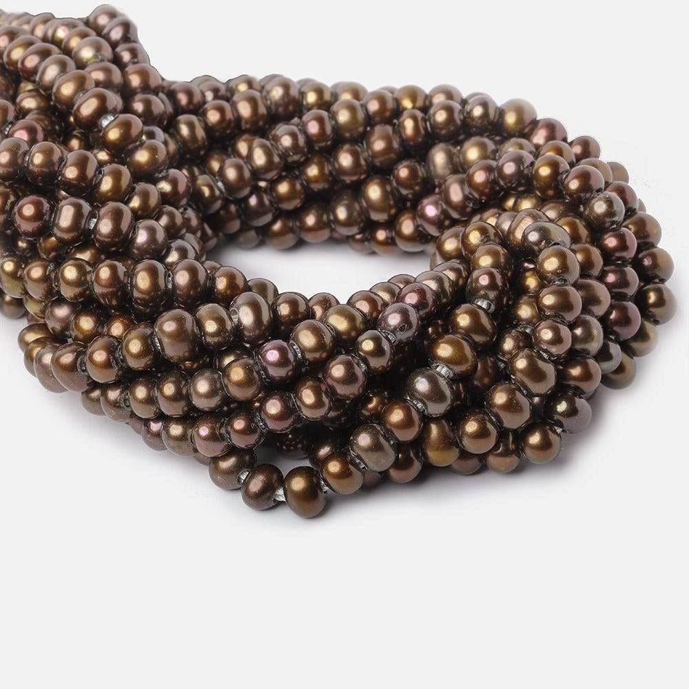 8mm Pecan Brown Large Hole Off Round Pearl 2.5mm drill hole, 15 inch, 64 pieces - Beadsofcambay.com