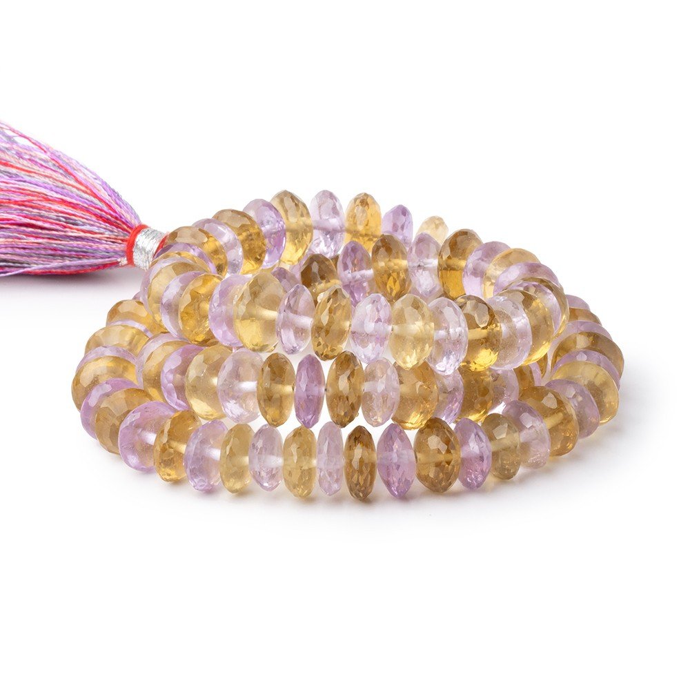 8mm Pink Amethyst & Whiskey Quartz German Faceted Rondelles 16 inch 103 Beads - Beadsofcambay.com