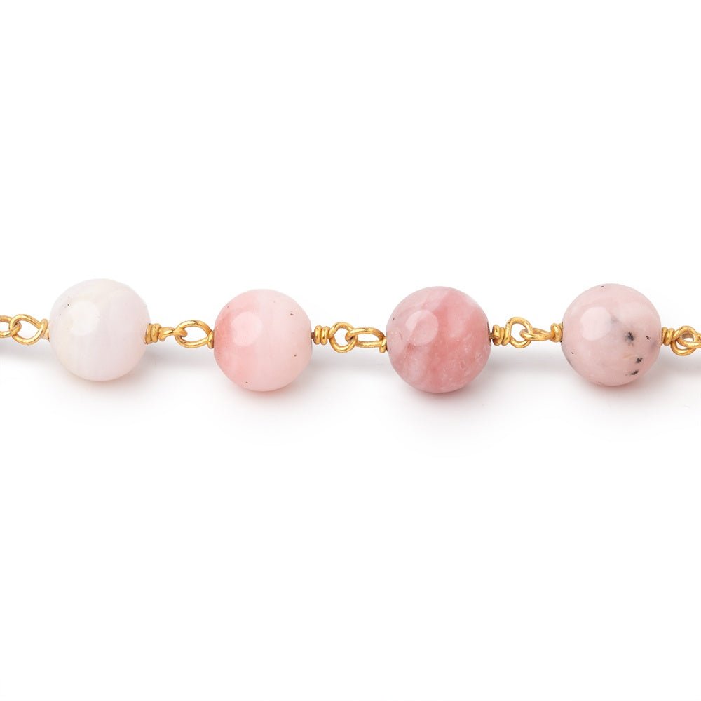 8mm Pink Peruvian Opal Plain Round Beads on Vermeil Chain - Beadsofcambay.com