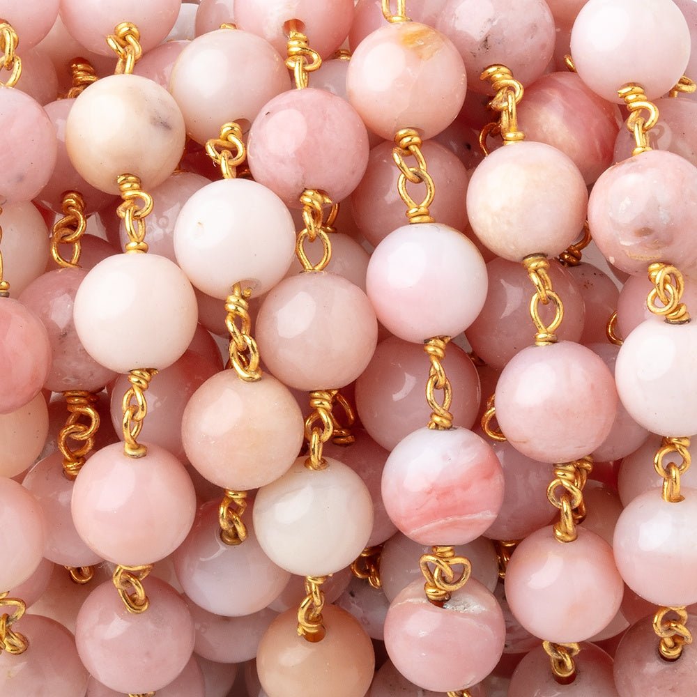 8mm Pink Peruvian Opal Plain Round Beads on Vermeil Chain - Beadsofcambay.com