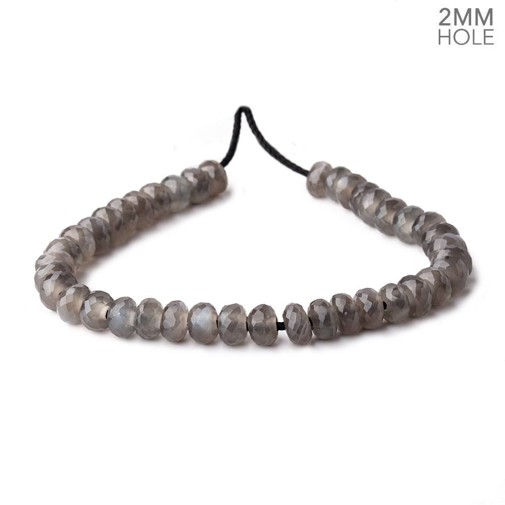 8mm Platinum Grey Moonstone 2mm Large Hole Faceted Rondelles 7 inch 36 Beads - Beadsofcambay.com