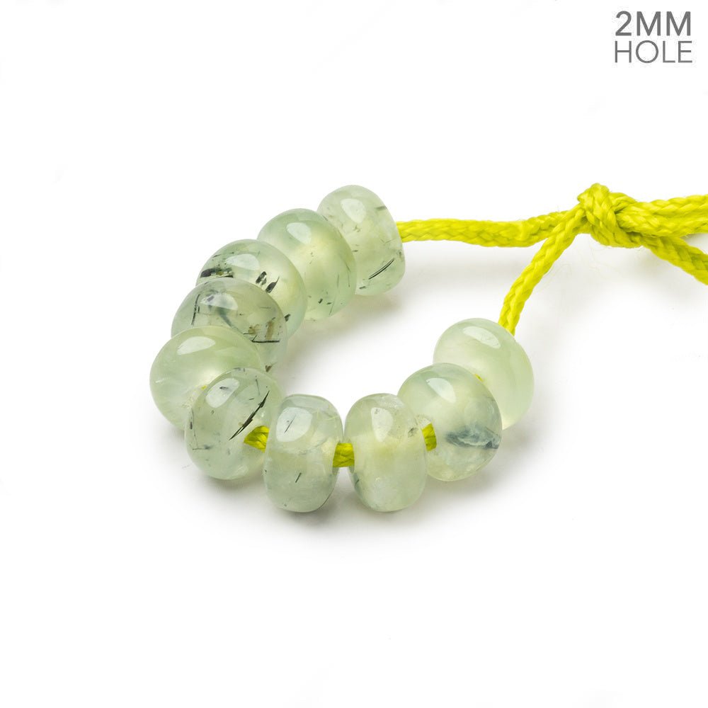 8mm Prehnite 2mm Large Hole Plain Rondelle Set of 10 - Beadsofcambay.com