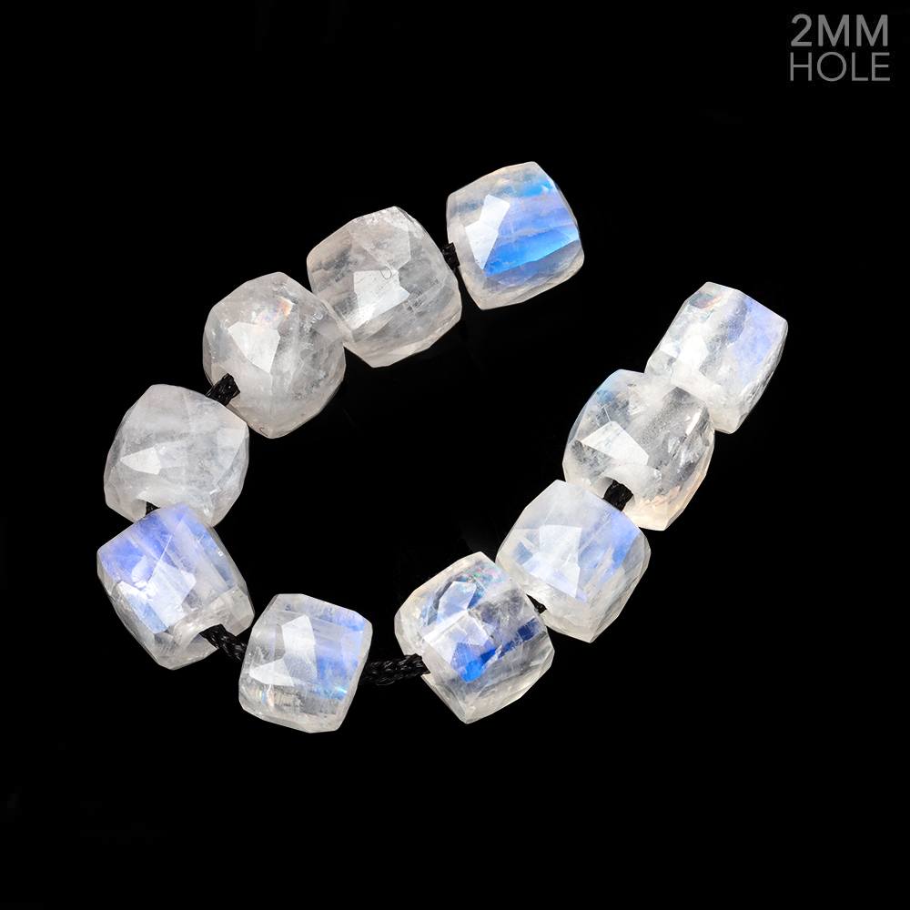 8mm Rainbow Moonstone 2mm Large Hole Faceted Cube Beads Set of 10 - Beadsofcambay.com