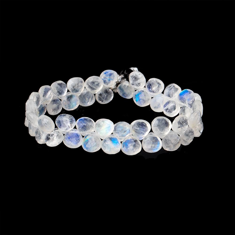 8mm Rainbow Moonstone Faceted Heart Beads 7 inch 44 pieces AA - Beadsofcambay.com