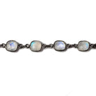 8mm Rainbow Moonstone Pillow Oxidized Silver .925 Bezeled Chain by the foot 20 pcs - Beadsofcambay.com
