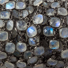 8mm Rainbow Moonstone Pillow Oxidized Silver .925 Bezeled Chain by the foot 20 pcs - Beadsofcambay.com