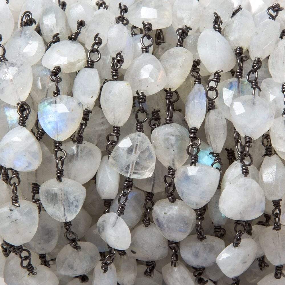8mm Rainbow Moonstone triangle Black Gold plated Chain by the foot 22pcs - Beadsofcambay.com