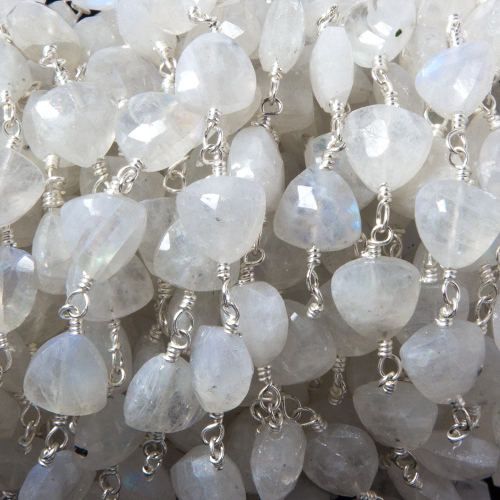 8mm Rainbow Moonstone triangle Silver plated Chain by the foot 22pcs - Beadsofcambay.com