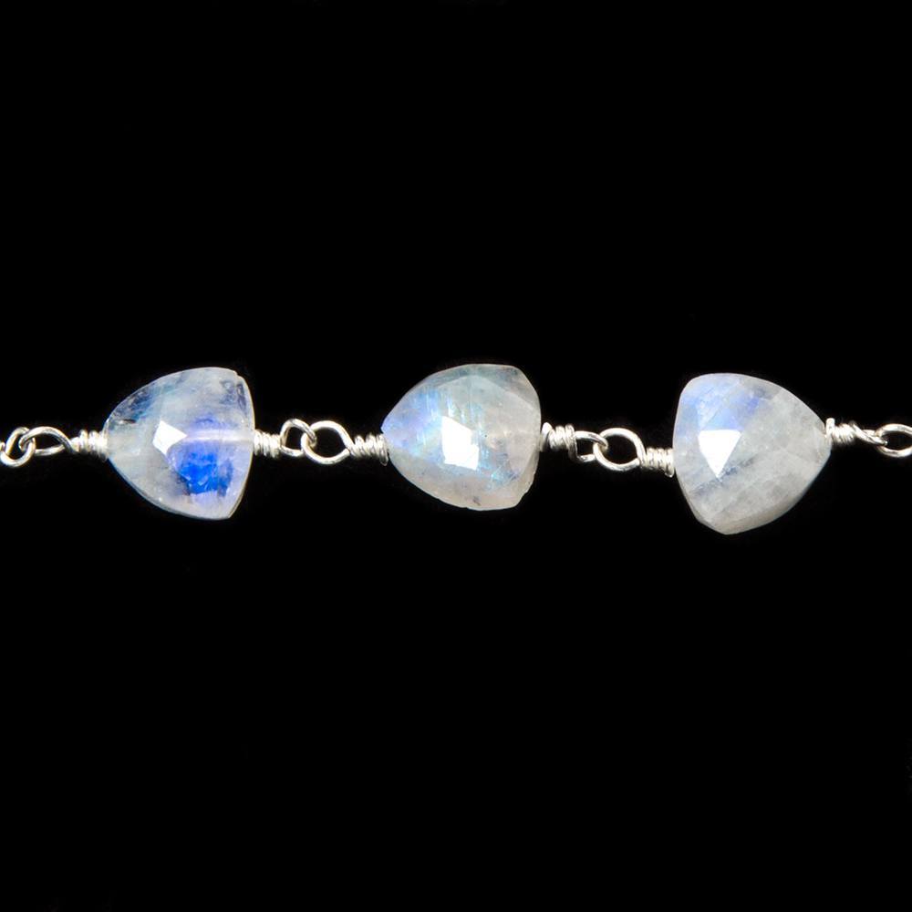 8mm Rainbow Moonstone triangle Silver plated Chain by the foot 22pcs - Beadsofcambay.com