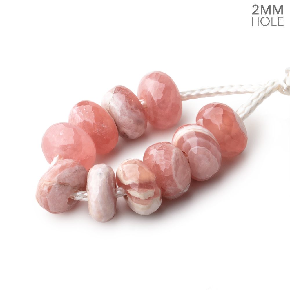 8mm Rhodochrosite 2mm Large Hole Faceted Rondelle Bead Set of 10 - Beadsofcambay.com