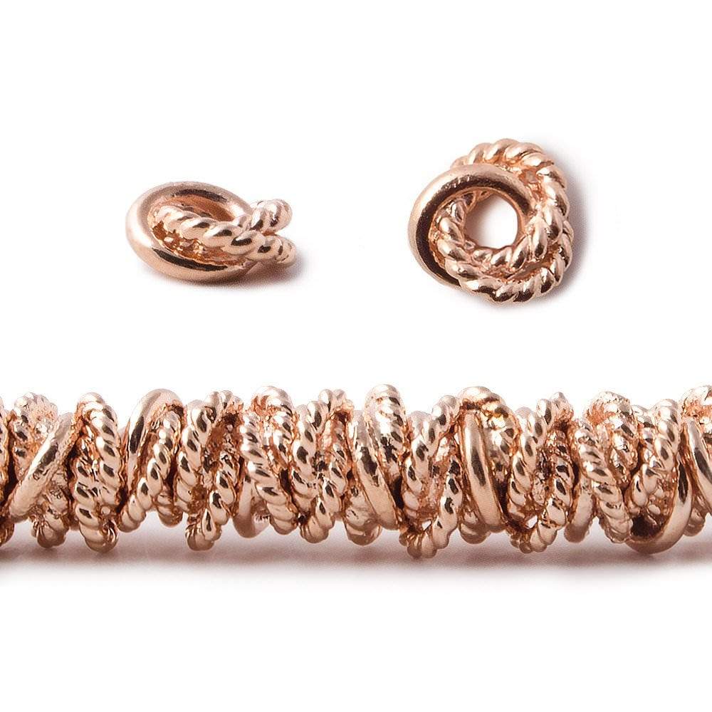 8mm Rose Gold plated Copper Twist and Plain Mobius Spacer Bead 8 inch 81pcs - Beadsofcambay.com