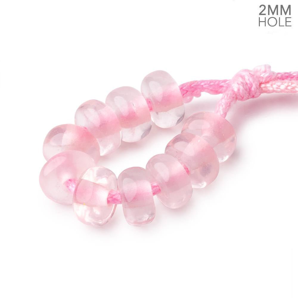 8mm Rose Quartz 2mm Large Hole Plain Rondelle Set of 10 - Beadsofcambay.com