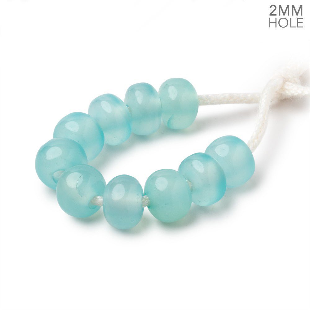 8mm Seafoam Blue Chalcedony 2mm Large Hole Plain Rondelle Set of 10 - Beadsofcambay.com