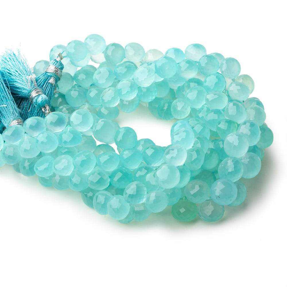 8mm Seafoam Blue Chalcedony faceted candy kiss beads 50 pieces - Beadsofcambay.com