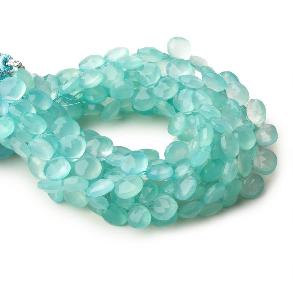8mm Seafoam Blue Chalcedony faceted hearts 8 inch 49 beads - Beadsofcambay.com