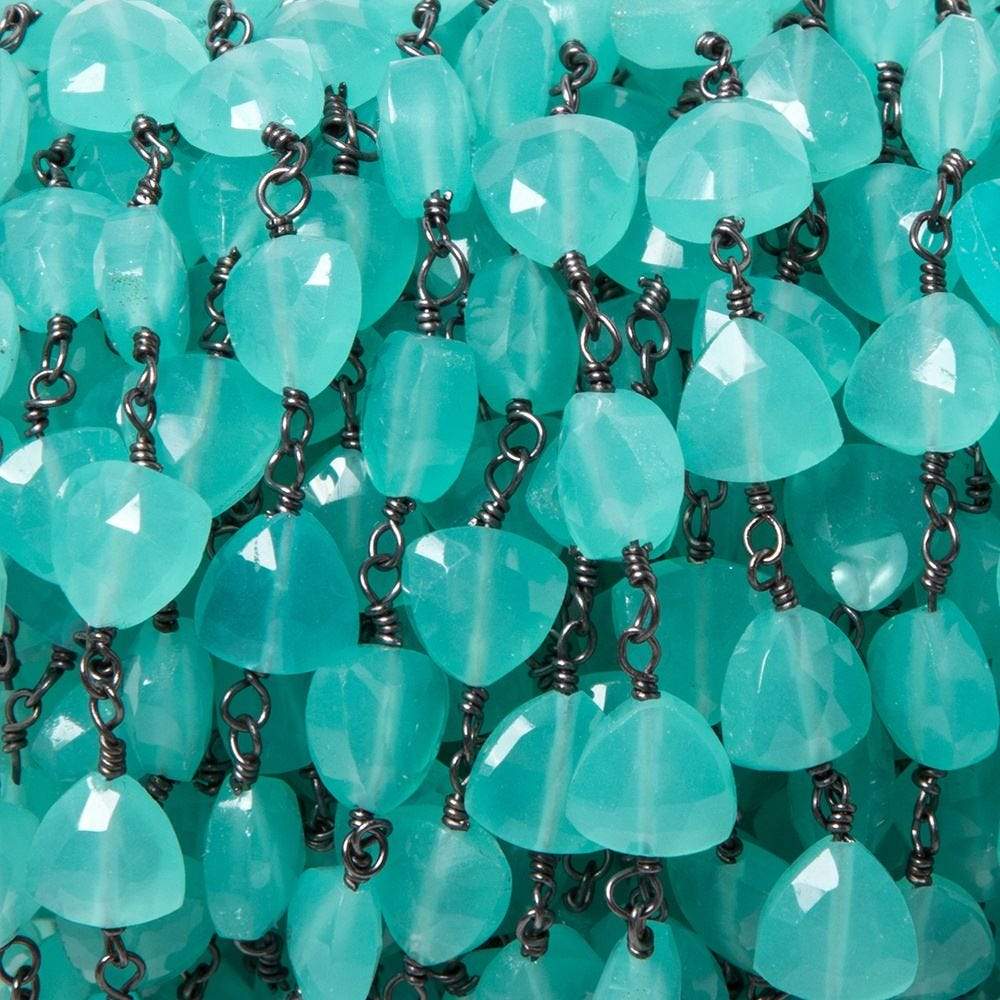 8mm Seaglass Blue Chalcedony triangle Black Gold plated Chain by the foot 22pcs - Beadsofcambay.com