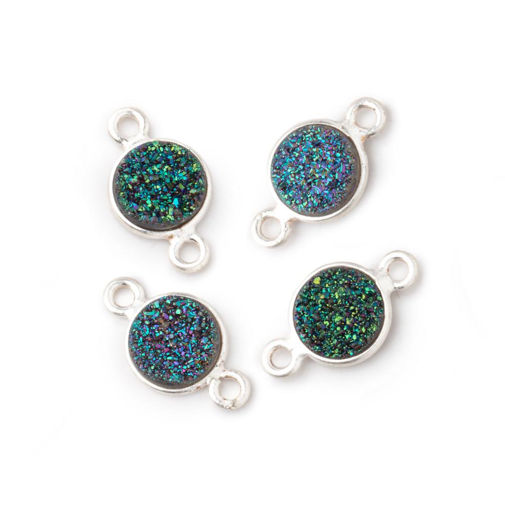 8mm Silver .925 Bezel Mystic Mermaid Green Drusy Coin Connector Set of 4 Pieces - Beadsofcambay.com
