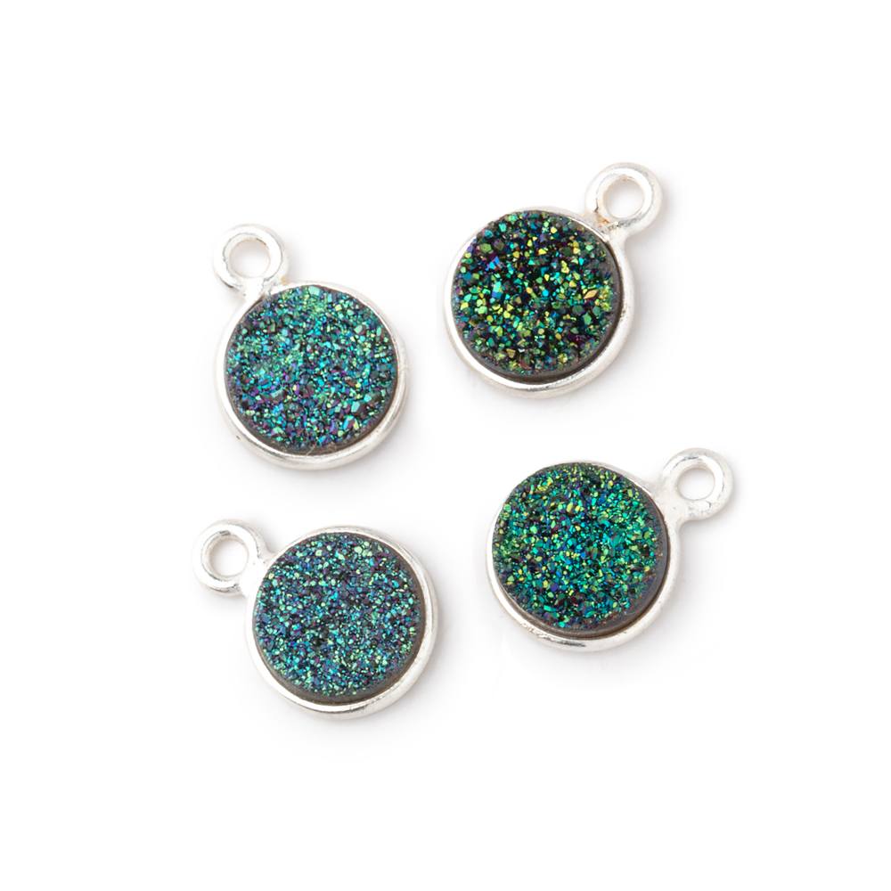 8mm Silver .925 Bezel Mystic Mermaid Green Drusy Coin Pendant Set of 4 Pieces - Beadsofcambay.com