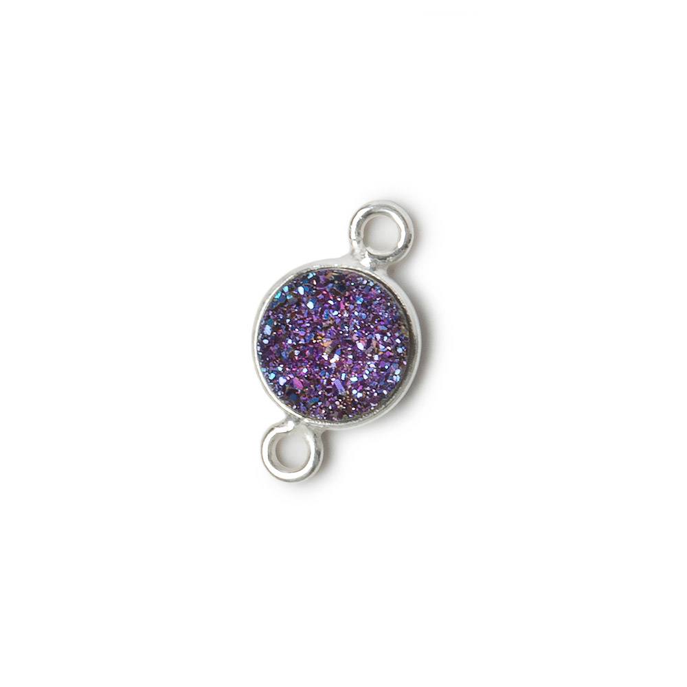 8mm Silver .925 Bezel Mystic Peacock Drusy Drusy Coin Connector 1 piece - Beadsofcambay.com