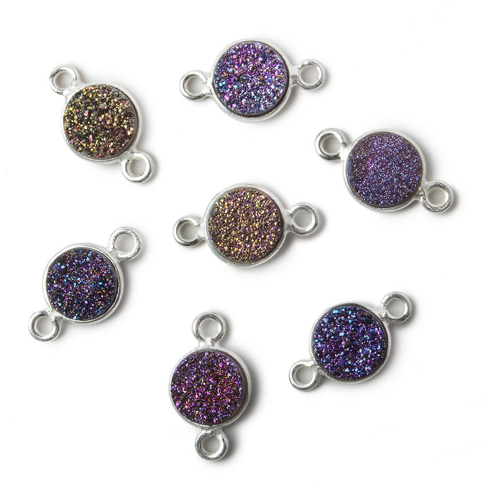 8mm Silver .925 Bezel Mystic Peacock Drusy Drusy Coin Connector 1 piece - Beadsofcambay.com