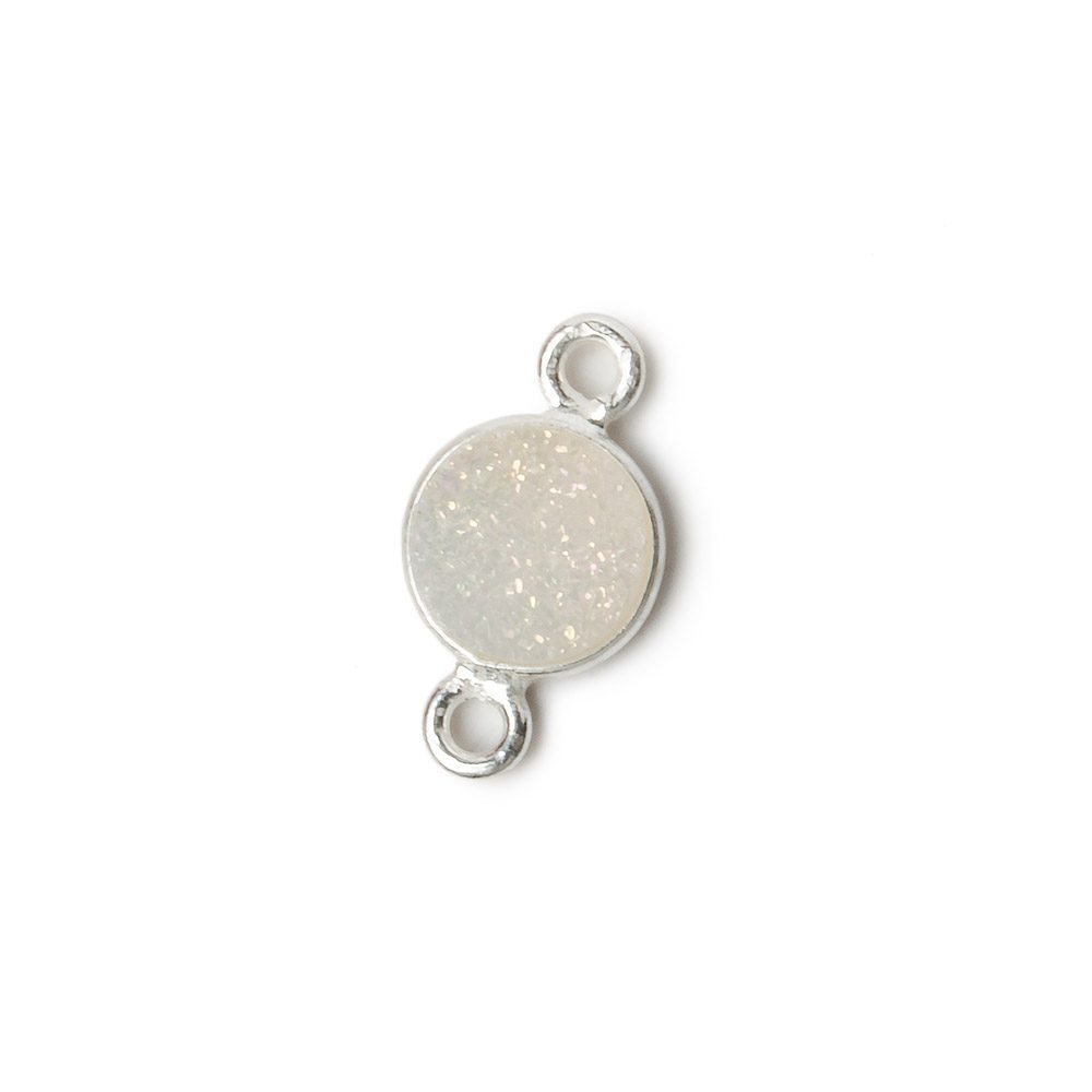8mm Silver .925 Bezel Mystic Pearl White Drusy Coin Connector 1 piece - Beadsofcambay.com