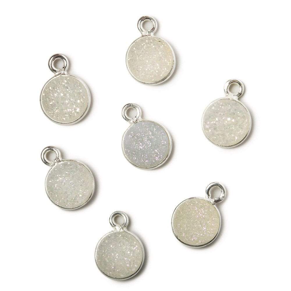 8mm Silver .925 Bezel Mystic Pearl White Drusy Coin Pendant 1 piece - Beadsofcambay.com