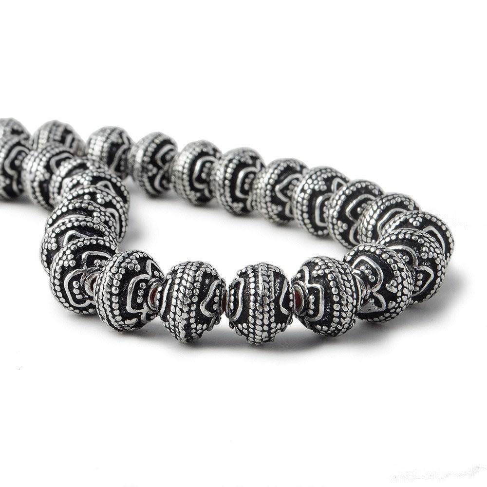 8mm Silver Plated Copper Round Bead Roval Triple Miligrain Center 7.5 inch 30 pieces - Beadsofcambay.com