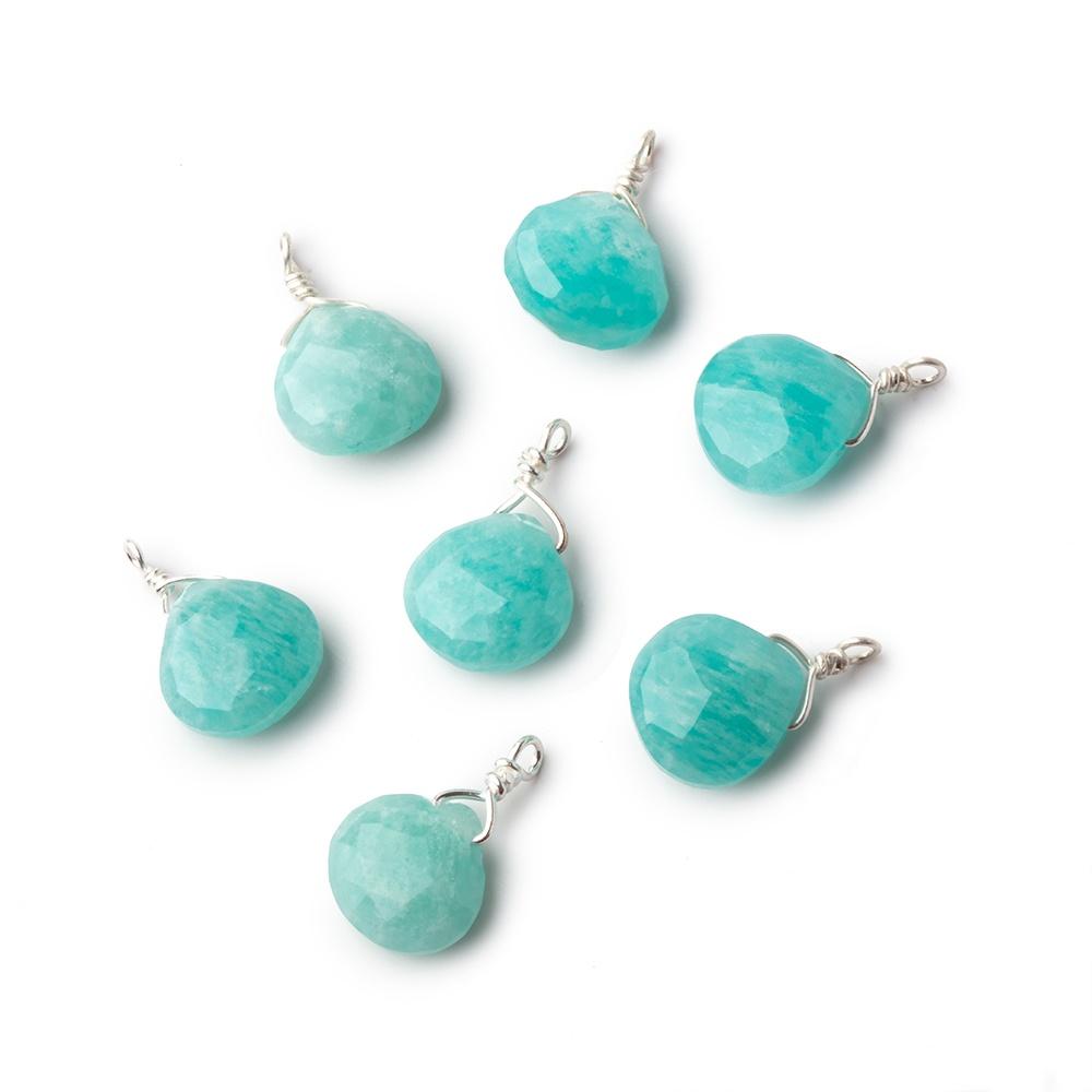 8mm Silver Wire Wrapped Amazonite Faceted Heart 1 Focal Pendant - Beadsofcambay.com