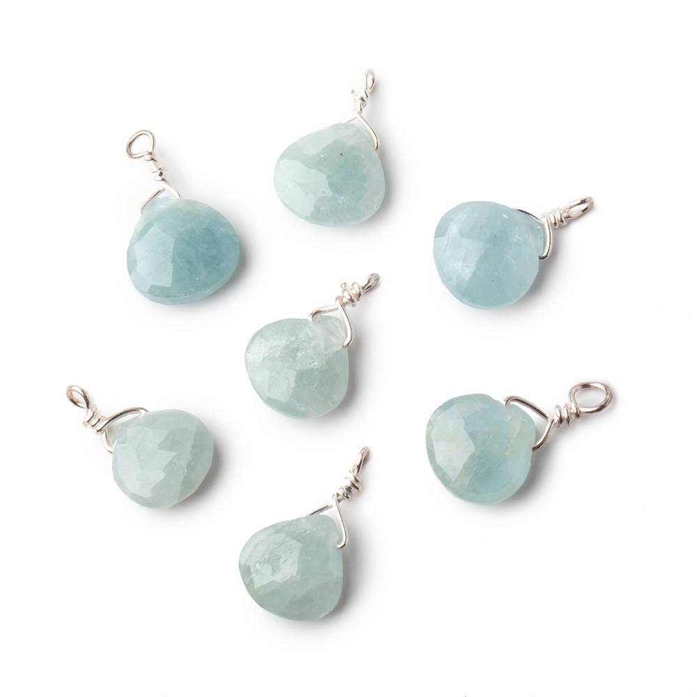 8mm Silver Wire Wrapped Aquamarine Faceted Heart 1 Focal Pendant - Beadsofcambay.com