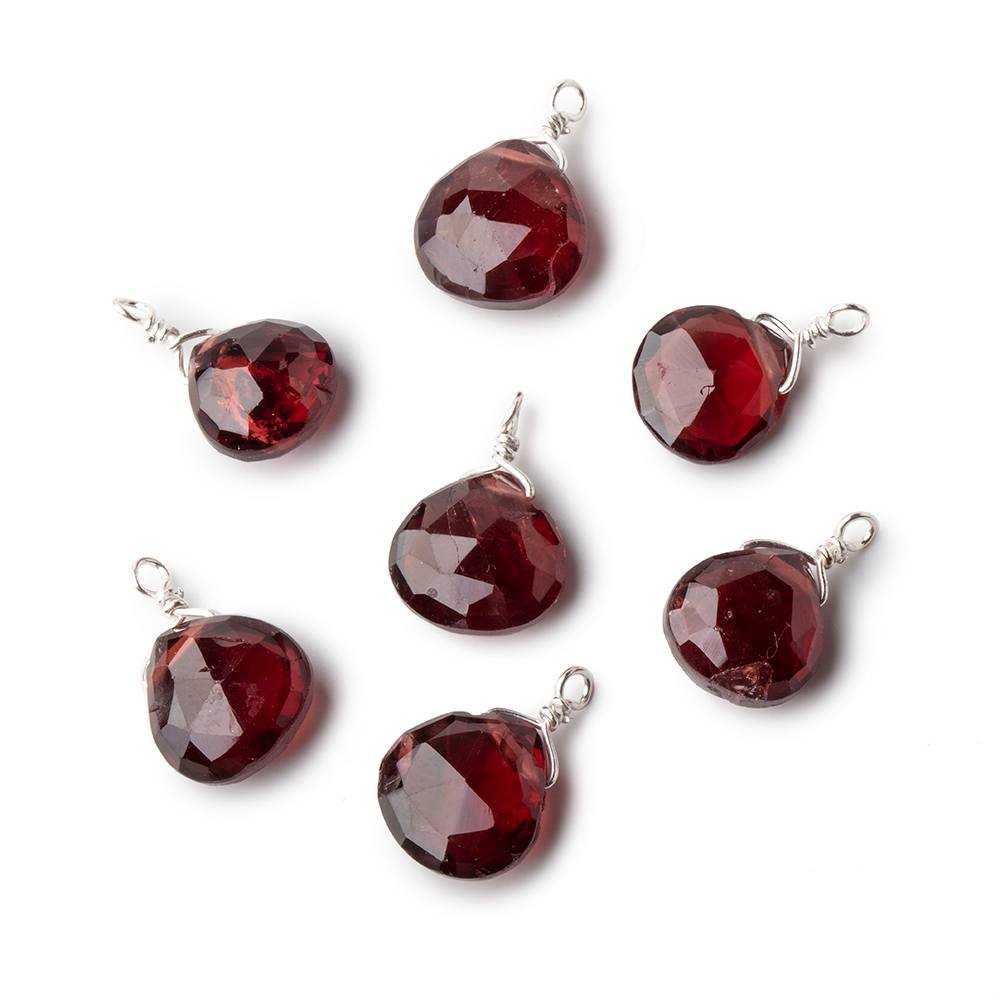 8mm Silver Wire Wrapped Garnet Faceted Heart 1 Focal Pendant - Beadsofcambay.com