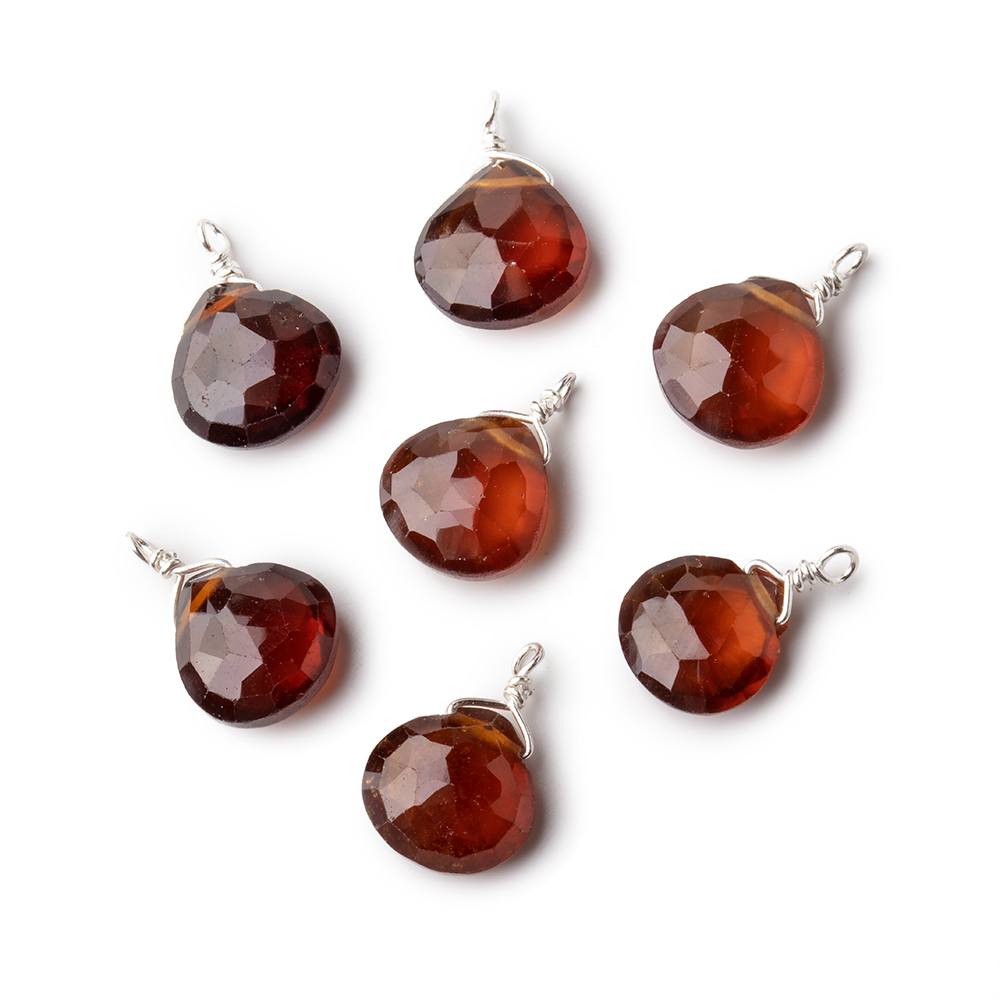 8mm Silver Wire Wrapped Hessonite Garnet Faceted Heart 1 Focal Pendant - Beadsofcambay.com