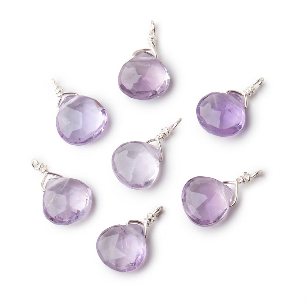 8mm Silver Wire Wrapped Pink Amethyst Faceted Heart Focal Pendant