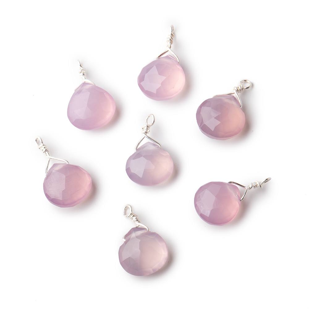8mm Silver Wire Wrapped Rose Pink Chalcedony Faceted Heart 1 Focal Pendant - Beadsofcambay.com