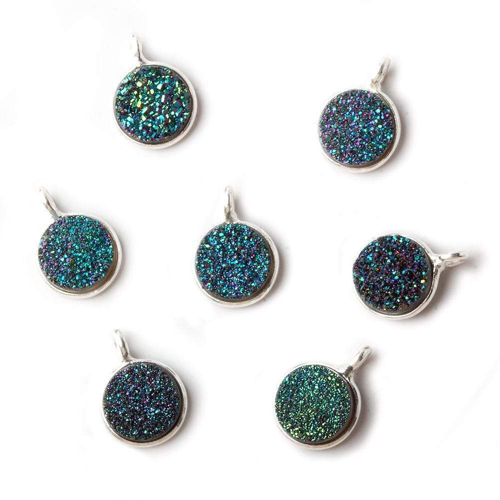 8mm Sterling Silver Bezel Mermaid Green Drusy Coin Pendant 1 piece - Beadsofcambay.com