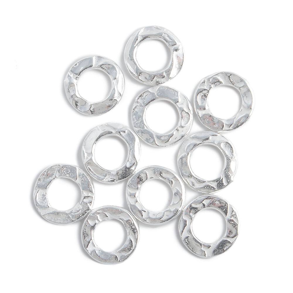 8mm Sterling Silver Hammered Jump Ring Connector 4mm ID Set of 10 pieces - Beadsofcambay.com