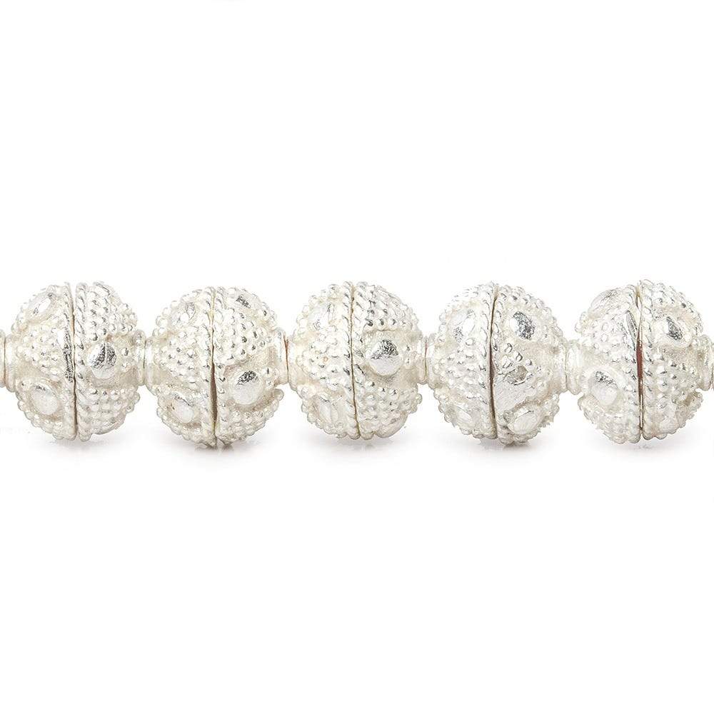 8mm Silver Plated Bead Cap Miligrain Triangle and Dot 8 inch 58 beads - Beadsofcambay.com