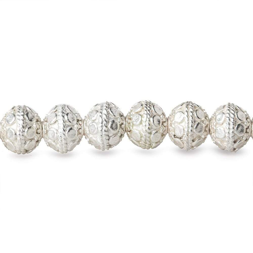 8mm Sterling Silver plated Copper Bead Round Dot Design 8 inch 28 pcs - Beadsofcambay.com